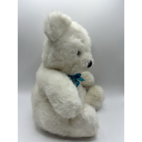Vintage Dakin White Bear Plush Stuffed Animal Blue Bow 11” Sitting Fuzzy 1990 - Picture 9 of 15